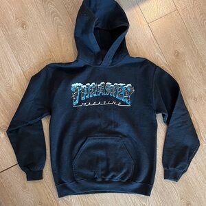 RARE Thrasher ice/snow logo Black Hoodie, S